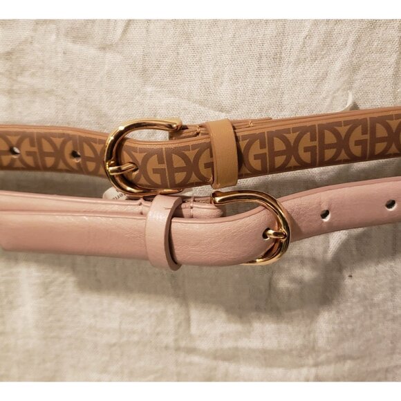 Gianni Bernini Set of 2 Skinny Belts Pink Logo Goldtone Buckle 2X EUC - Picture 1 of 8